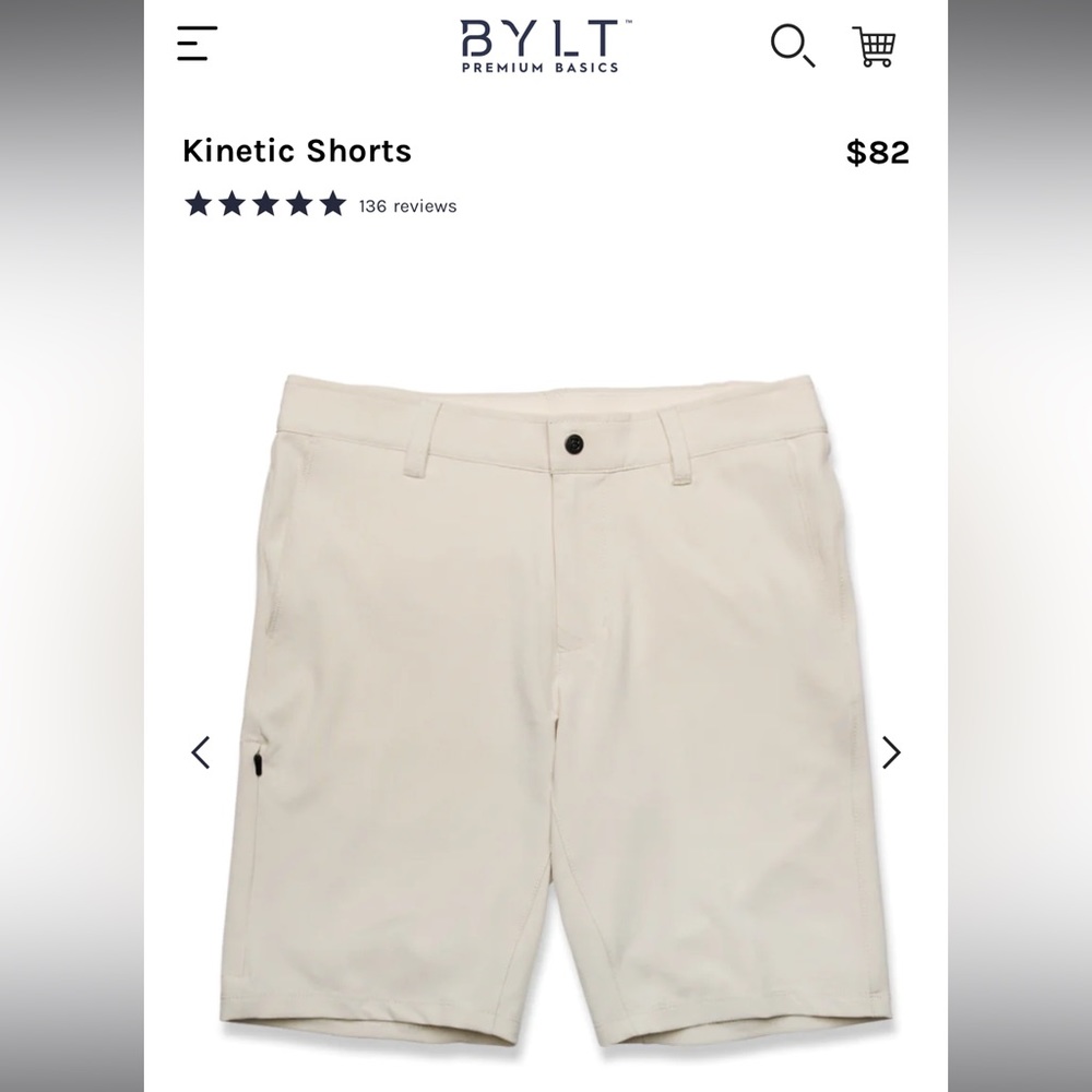 BYLT Kinetic Shorts, 9” inseam, Color Bone, Size L
